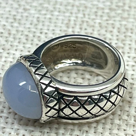 Vintage Sterling Silver Thai Ring with Blue Chalcedony – Size 4.75, 8.9g - Picture 1 of 17